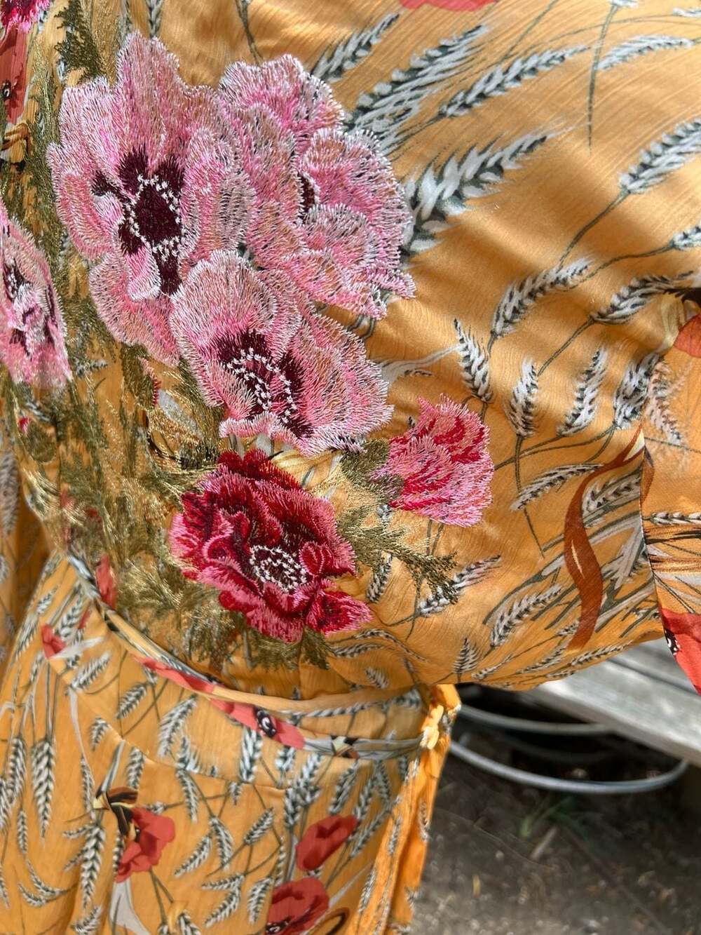 Aratta Silent Journey Mustard Floral Embroidered Duster Cardigan - Picture 5 of 16